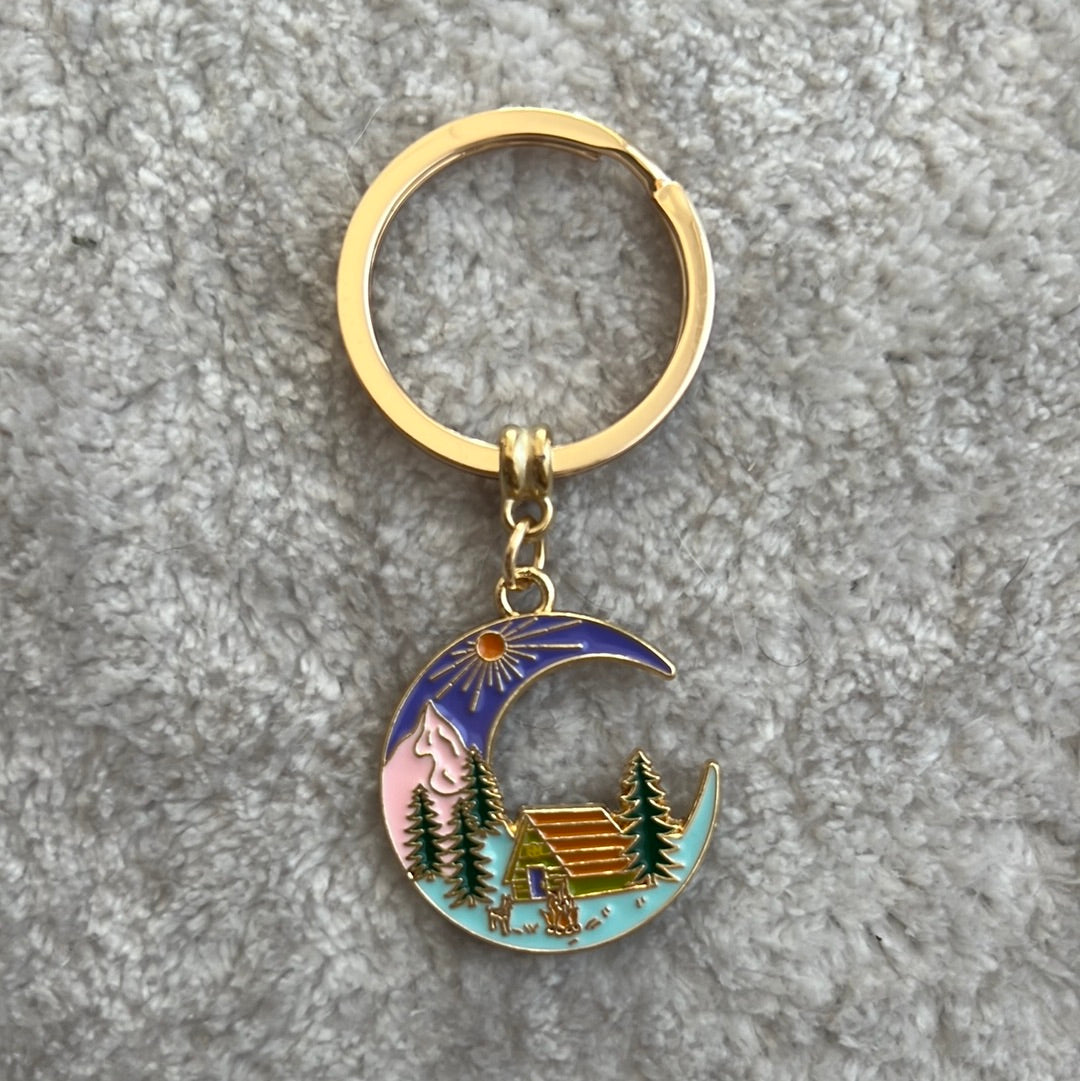 Cabin Moon Keychain