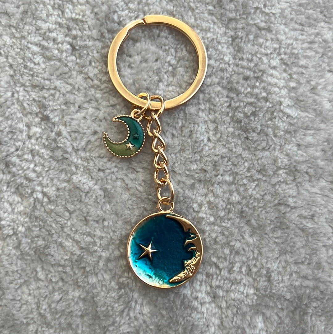 Small Moon Keychain/ Blue