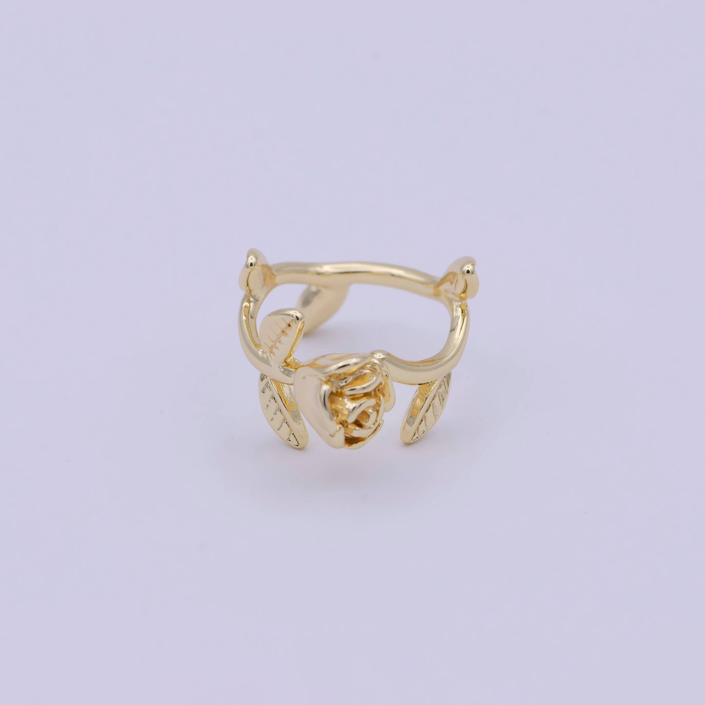 Vintage Plain Gold Rose Flower Branch Leaf Adjustable Ring