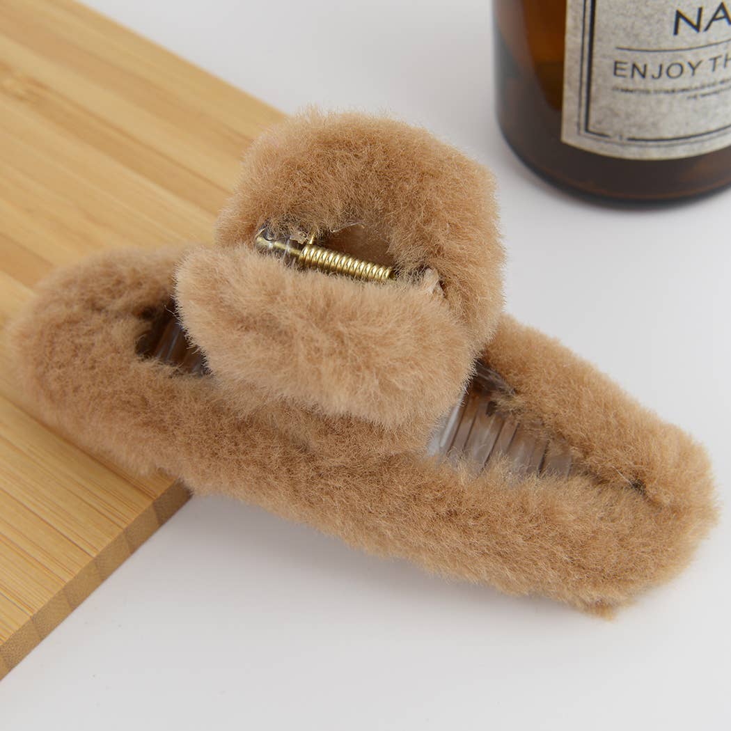 French Solid Color Furry Hair Claw Clip