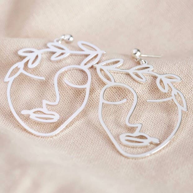 Laurel Leaf Face Drop Earrings in Silver