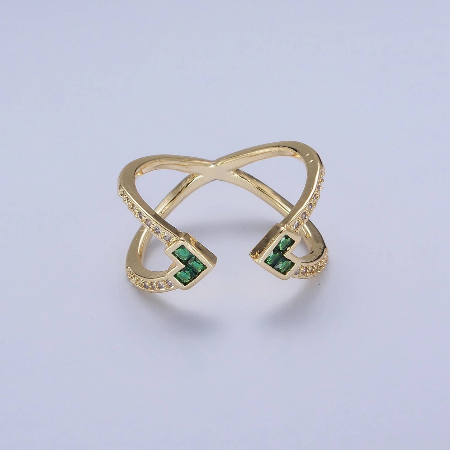 Double Band Green CZ Gold Adjustable Ring