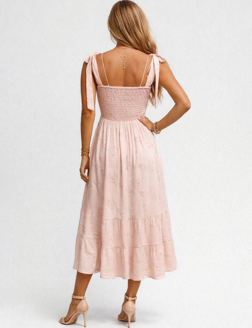Embroidered Blush Midi Dress