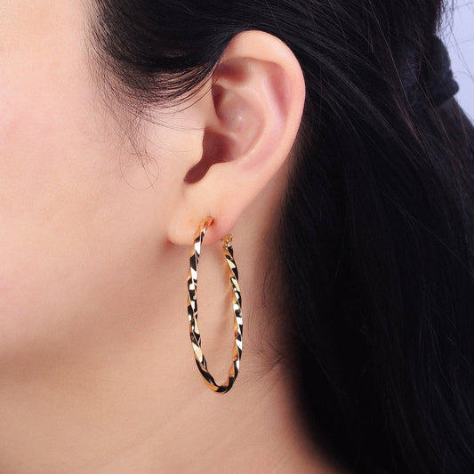 Gold Filled Twist Geometric Hoops- Gold 50mm