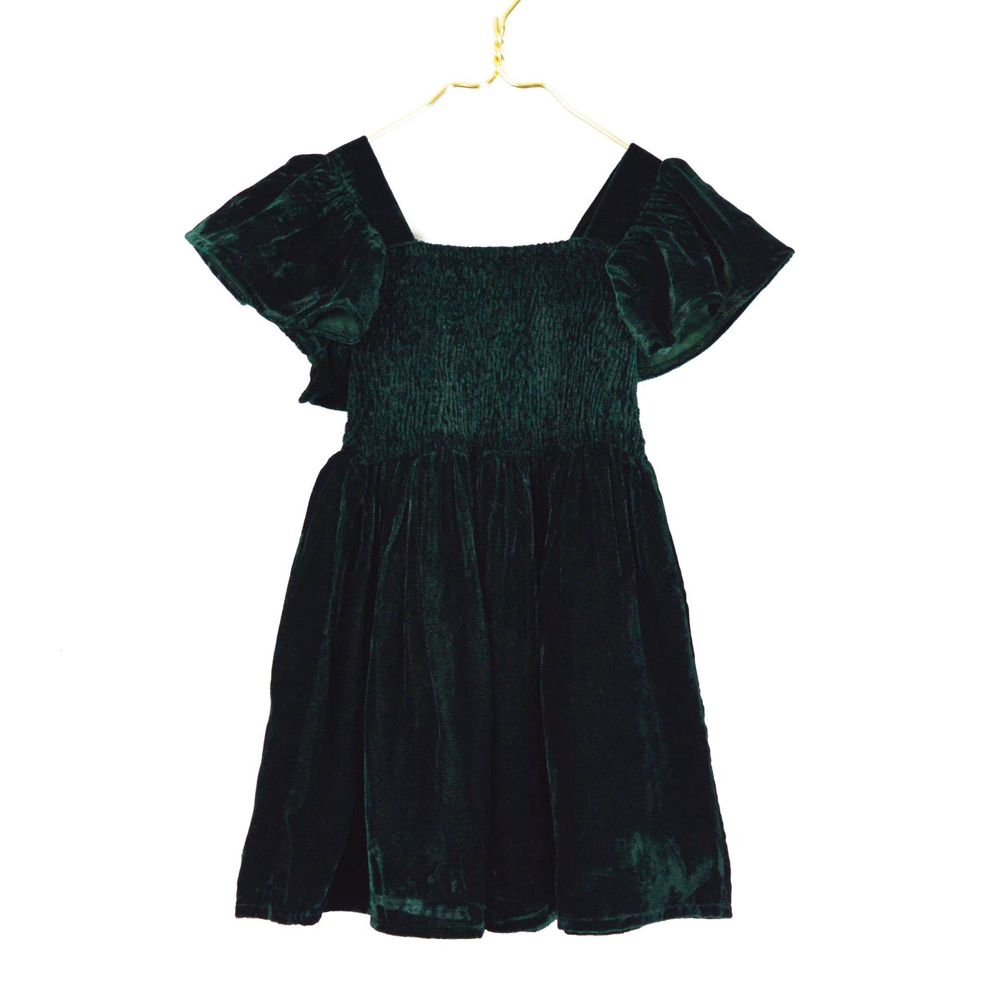 Girl's Green Velvet Smocked Dress