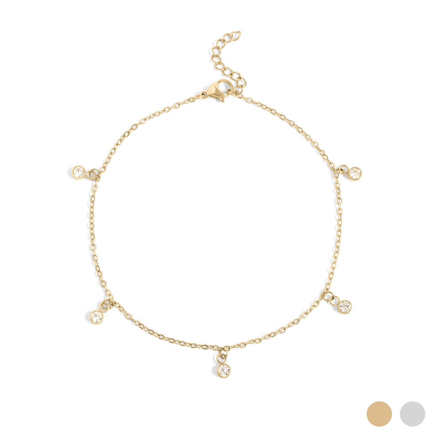 18K Clear Stone Charm Anklet