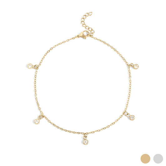 18K Clear Stone Charm Anklet