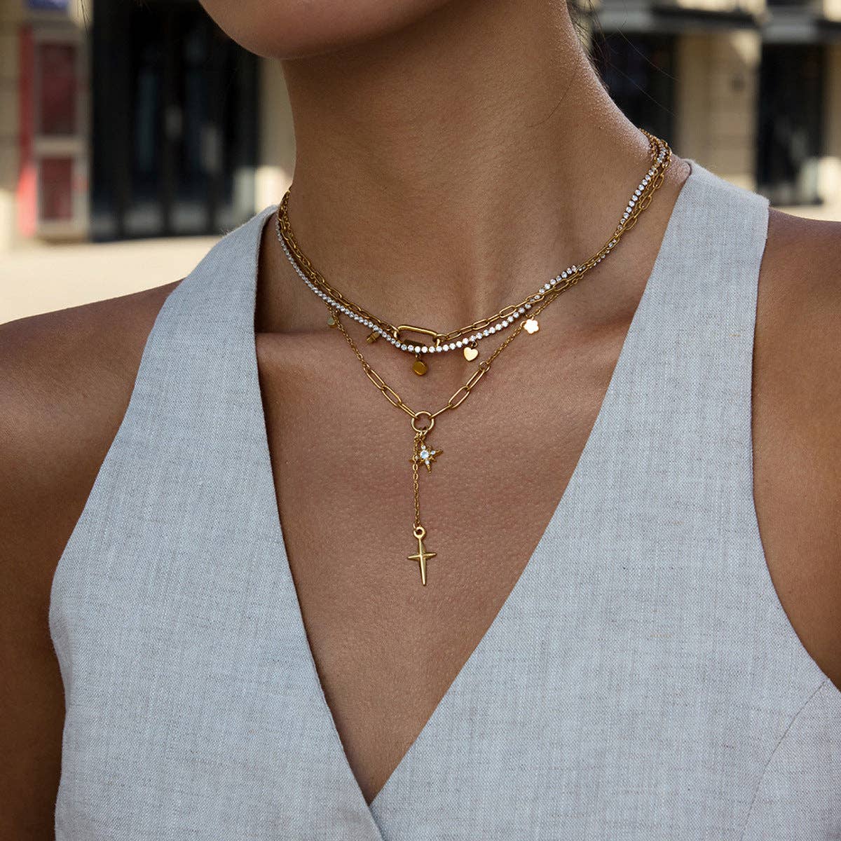 Gold Plated Cross Choker Necklace