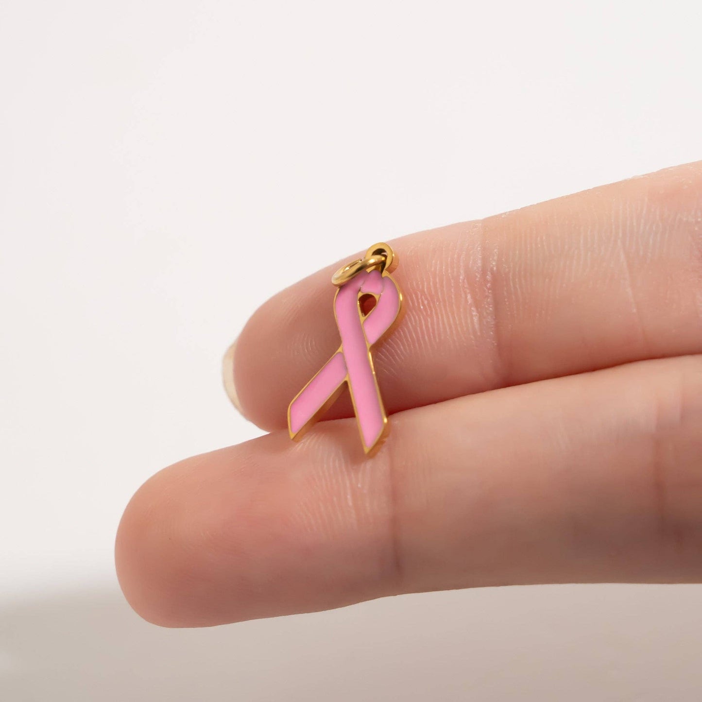 Breast Cancer Pink Ribbon Charm: Stainless