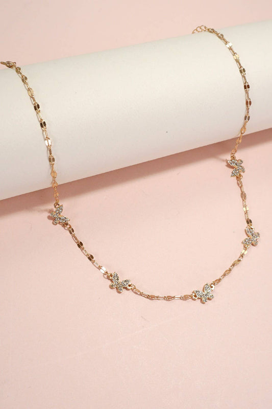 RHINESTONE BUTTERFLY STATION NECKLACE