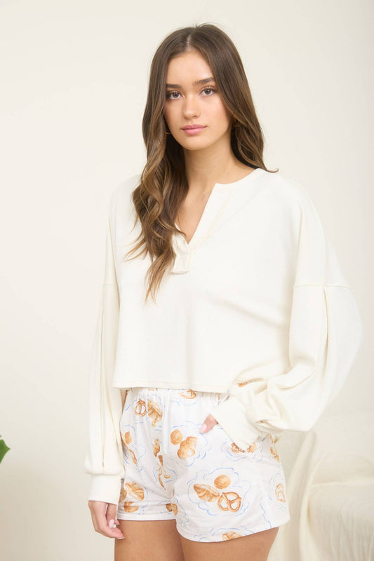 SPLIT NECK KNIT TOP