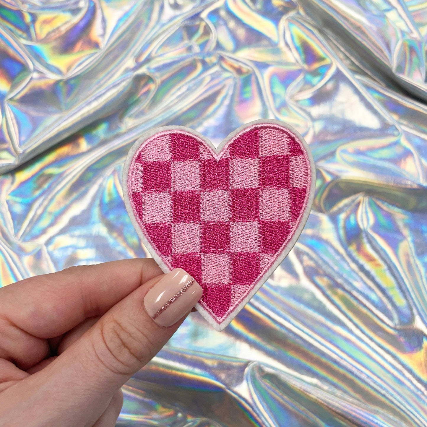 Pink Checkered Heart Patch