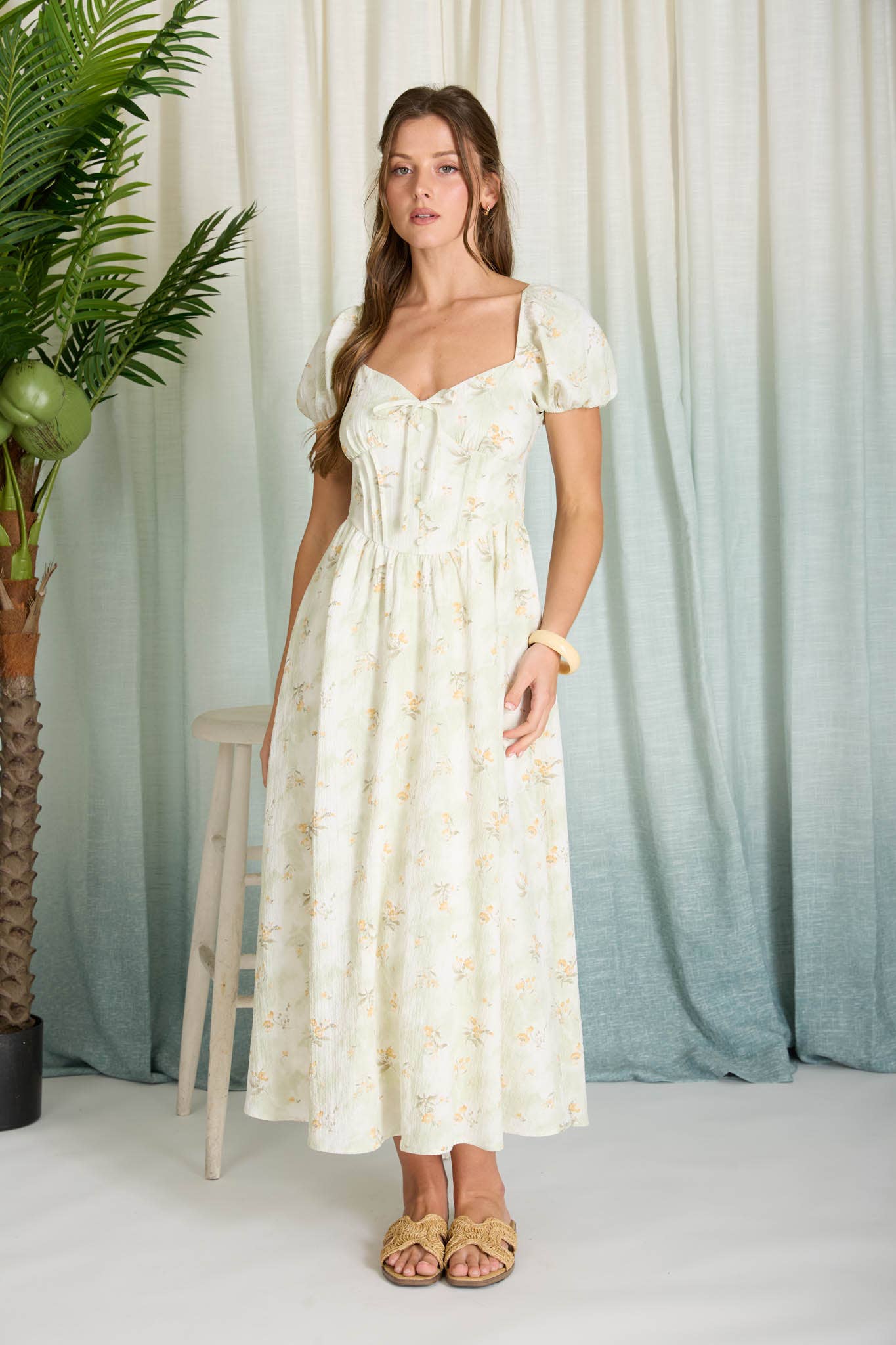 FLORAL SWEETHEART CORSET MIDI DRESS