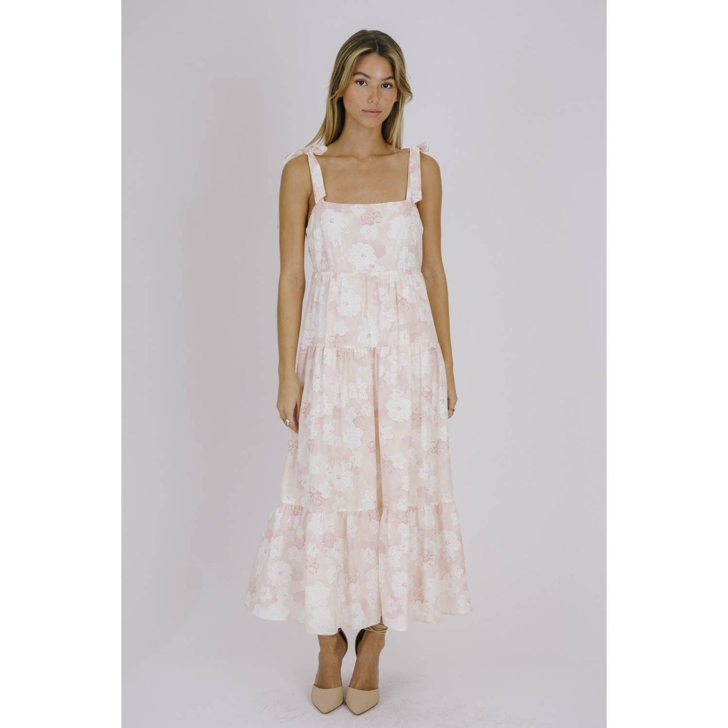 FLORAL & LIGHT RUFFLE DRESS