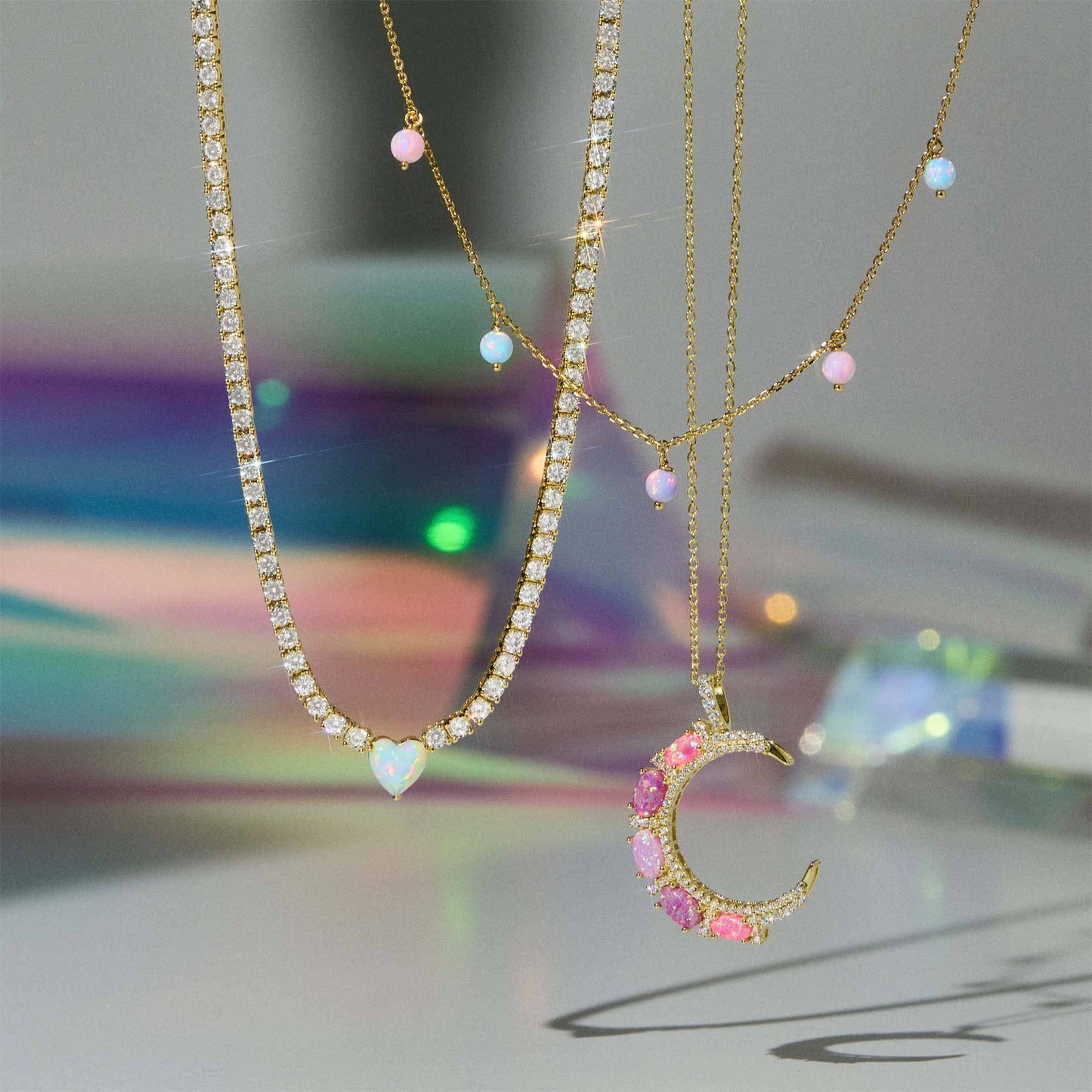 Cotton Candy Opal Droplet Necklace