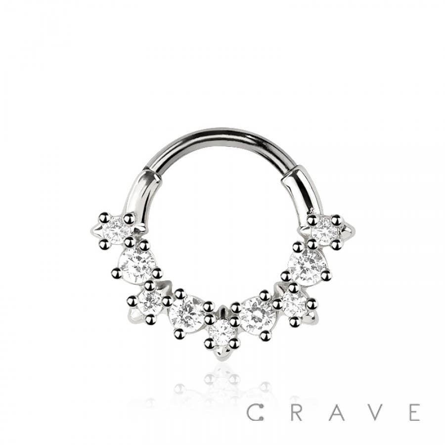 SURGICAL STEEL MULTI ROUND CZ SEPTUM/DAITH HINGED- SS