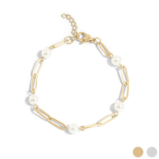 Pearl Paperclip Charm Bracelet