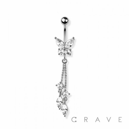 BUTTERFLY CHAIN BELLY RING: SILVER