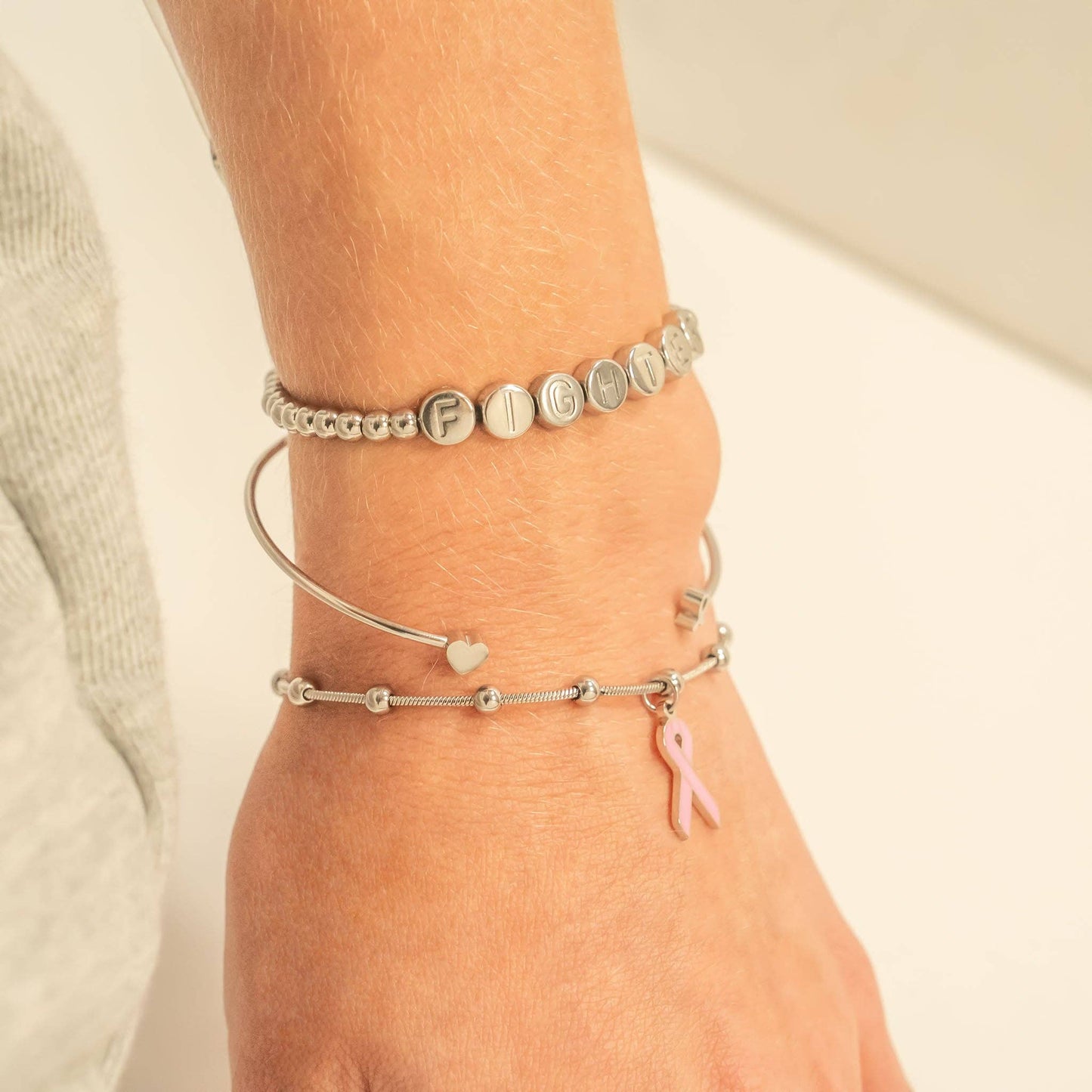 Breast Cancer Pink Ribbon Charm: Gold