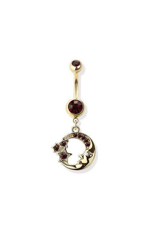 STAR AND MOON BELLY BUTTON RING: GOLD 14g