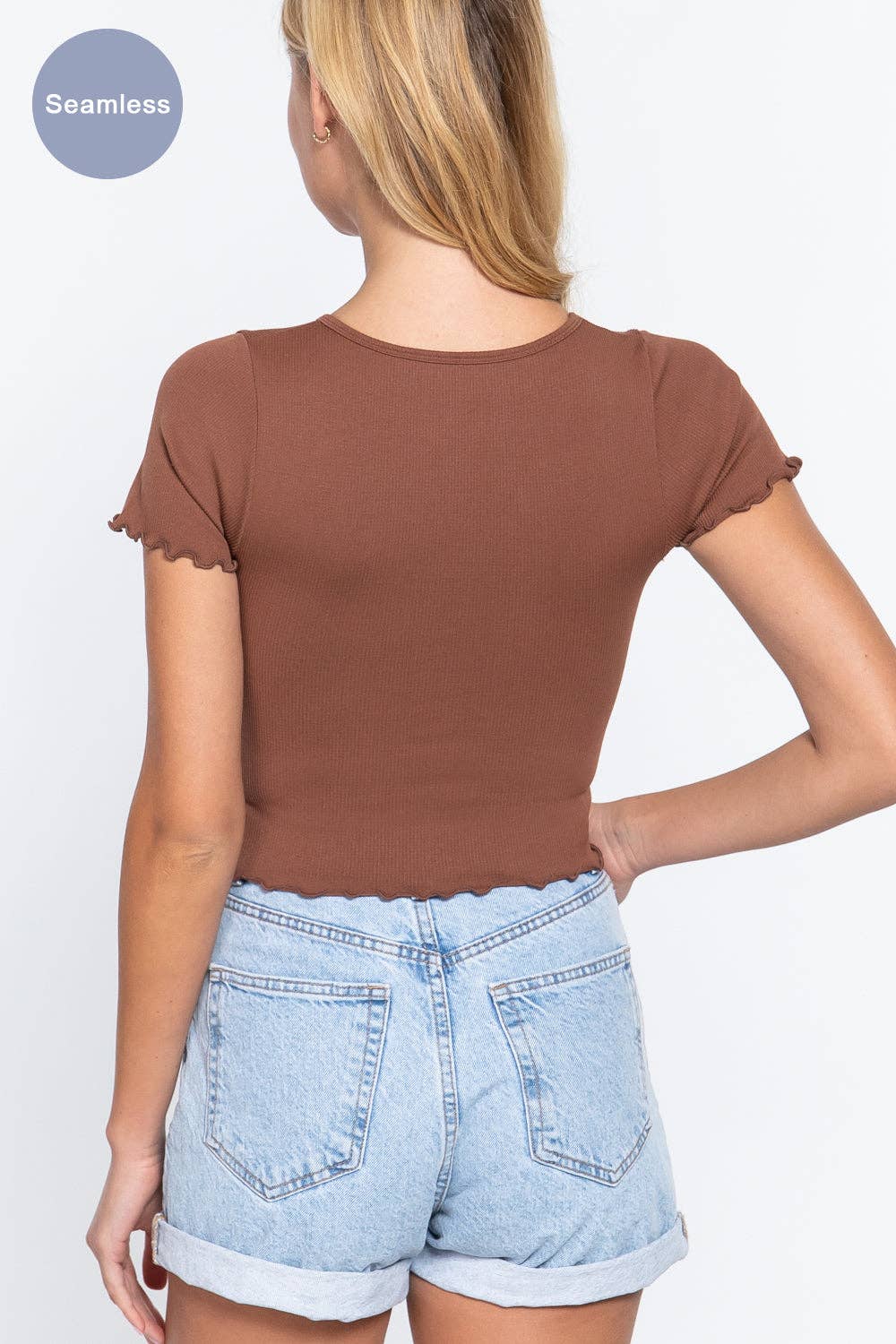 Lettuce Edge Seamless Top -Cocoa