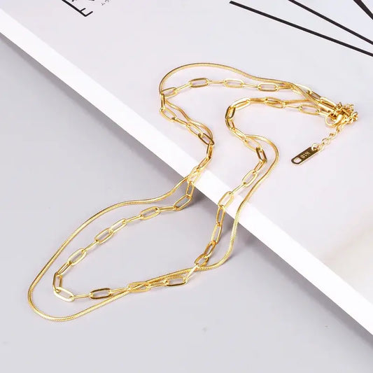 18K Stacked Paperclip Necklace