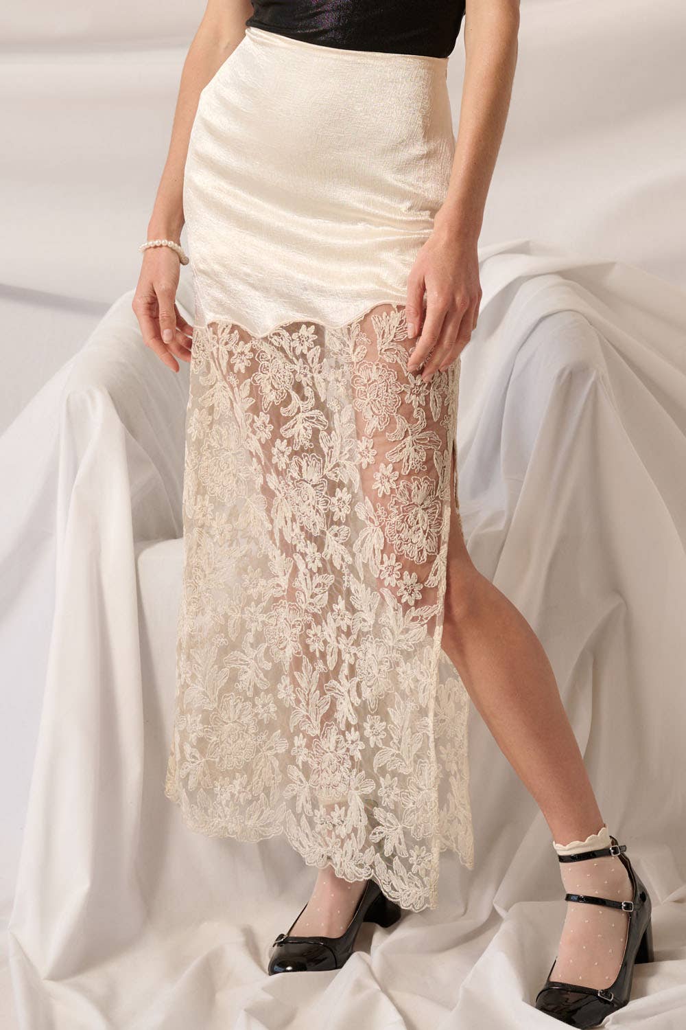 Floral Lace Maxi Slip Skirt