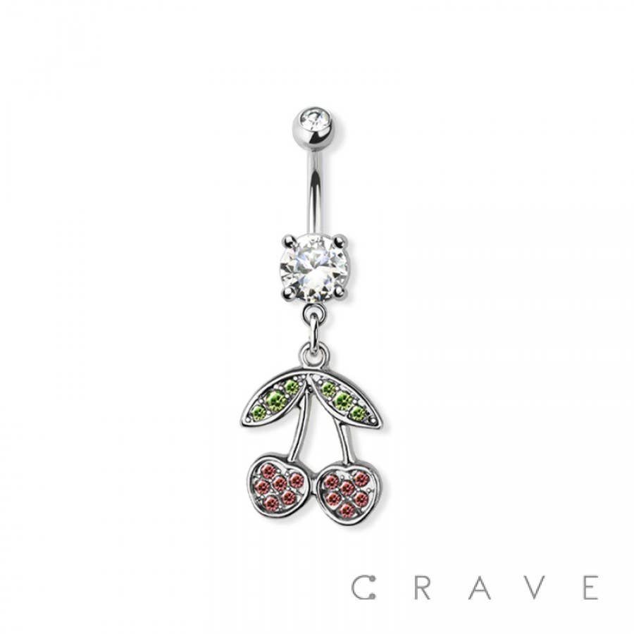 CHERRY DANGLE BELLY BUTTON RING: GOLD