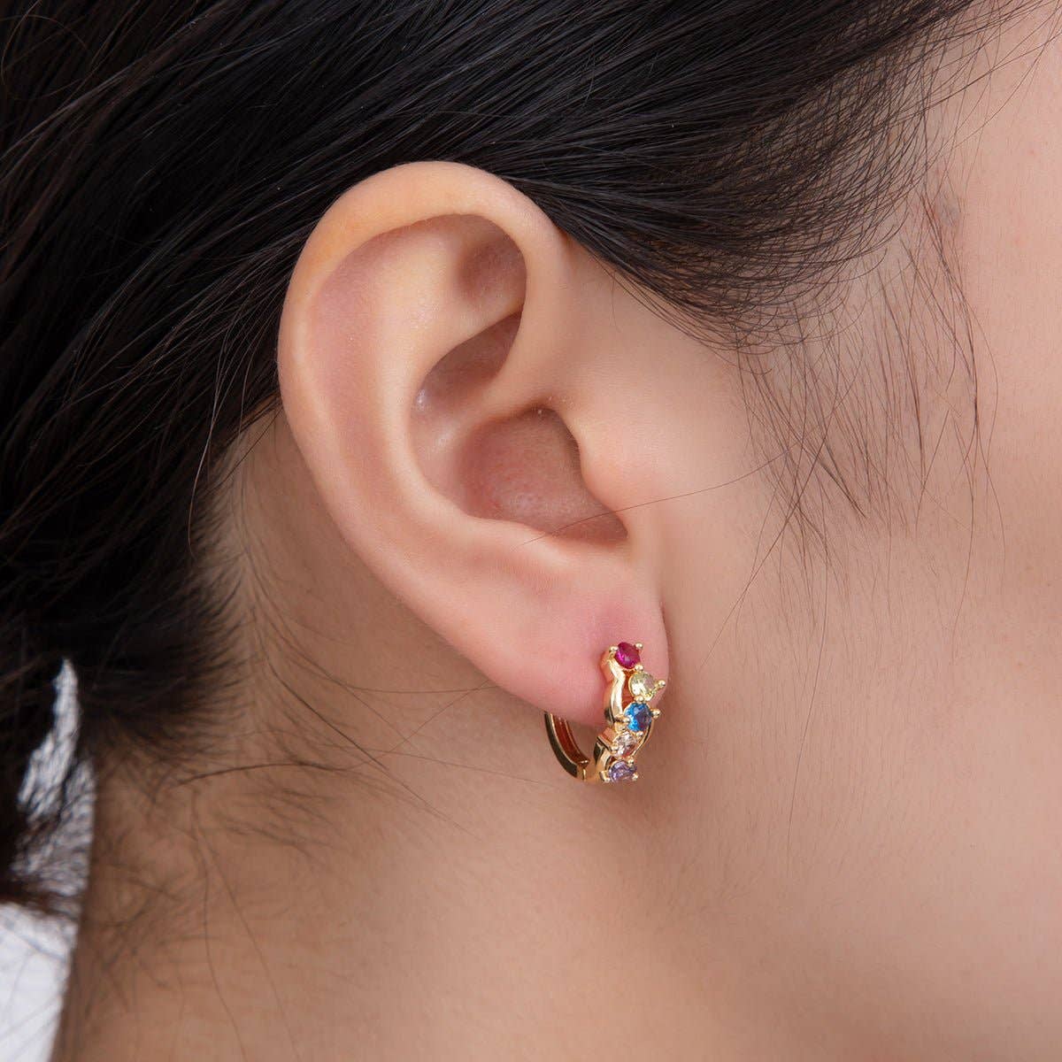 Multicolor Cluster Huggie Earrings