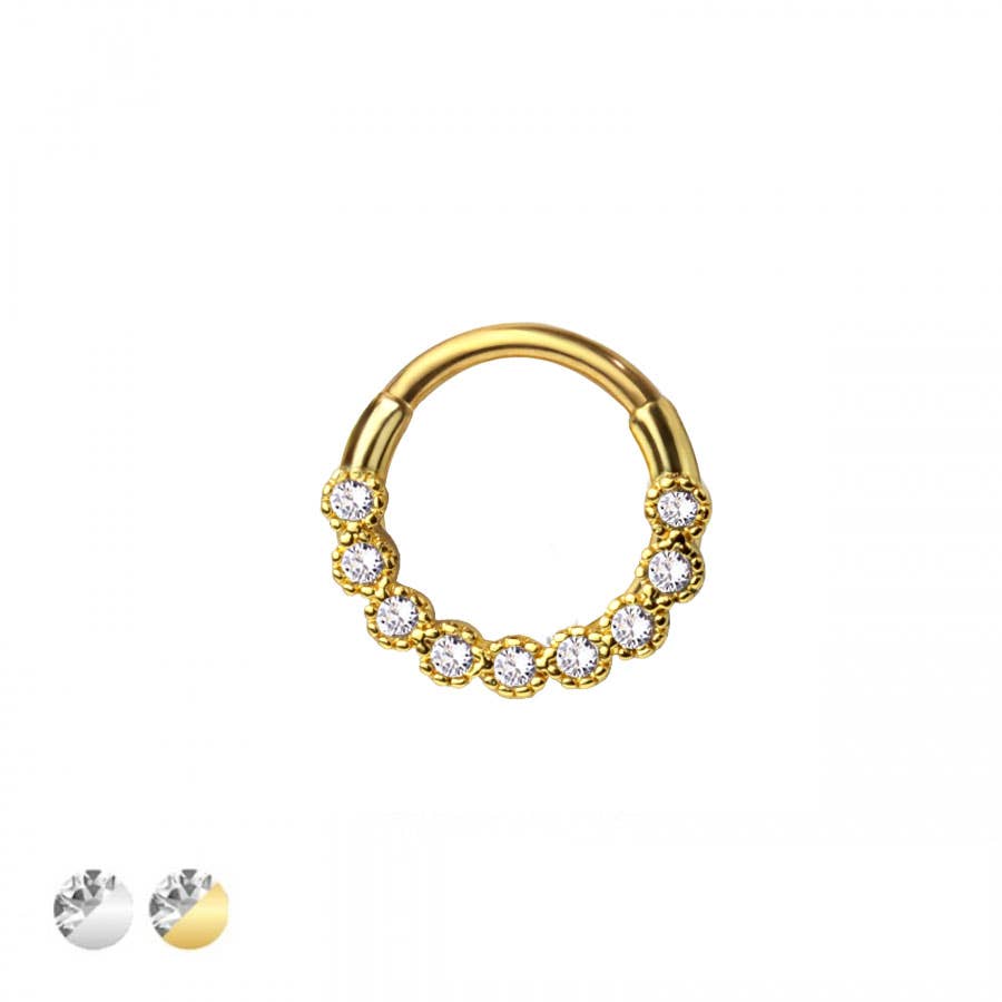 SURGICAL STEEL GOLD CZ SEPTUM/DAITH HINGED: Gold-16GA (8mm)