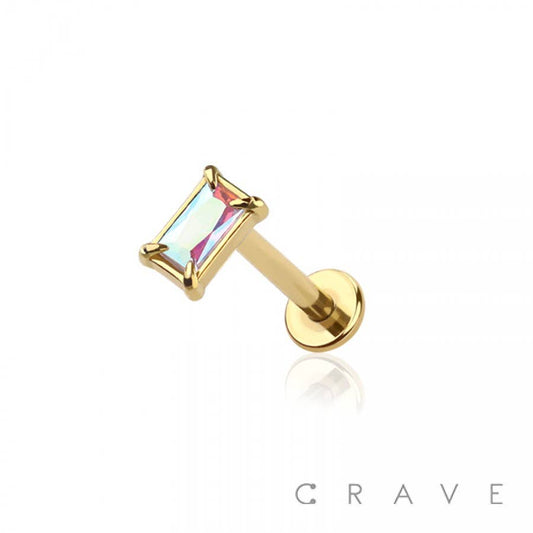 BAGUETTE STONE Threaded Labret : GOLD-16G