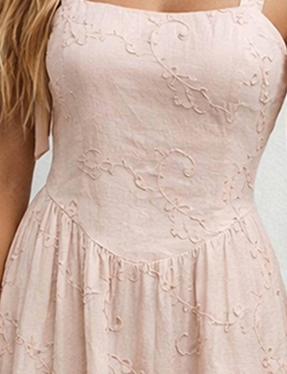 Embroidered Blush Midi Dress