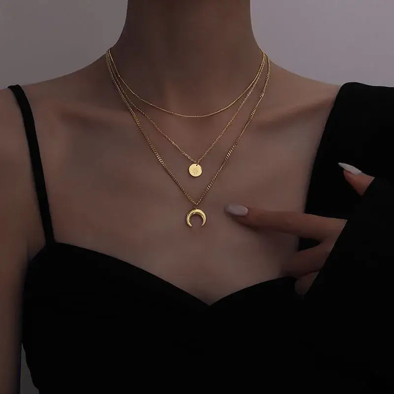 18K Moon 3-Stacked Necklace