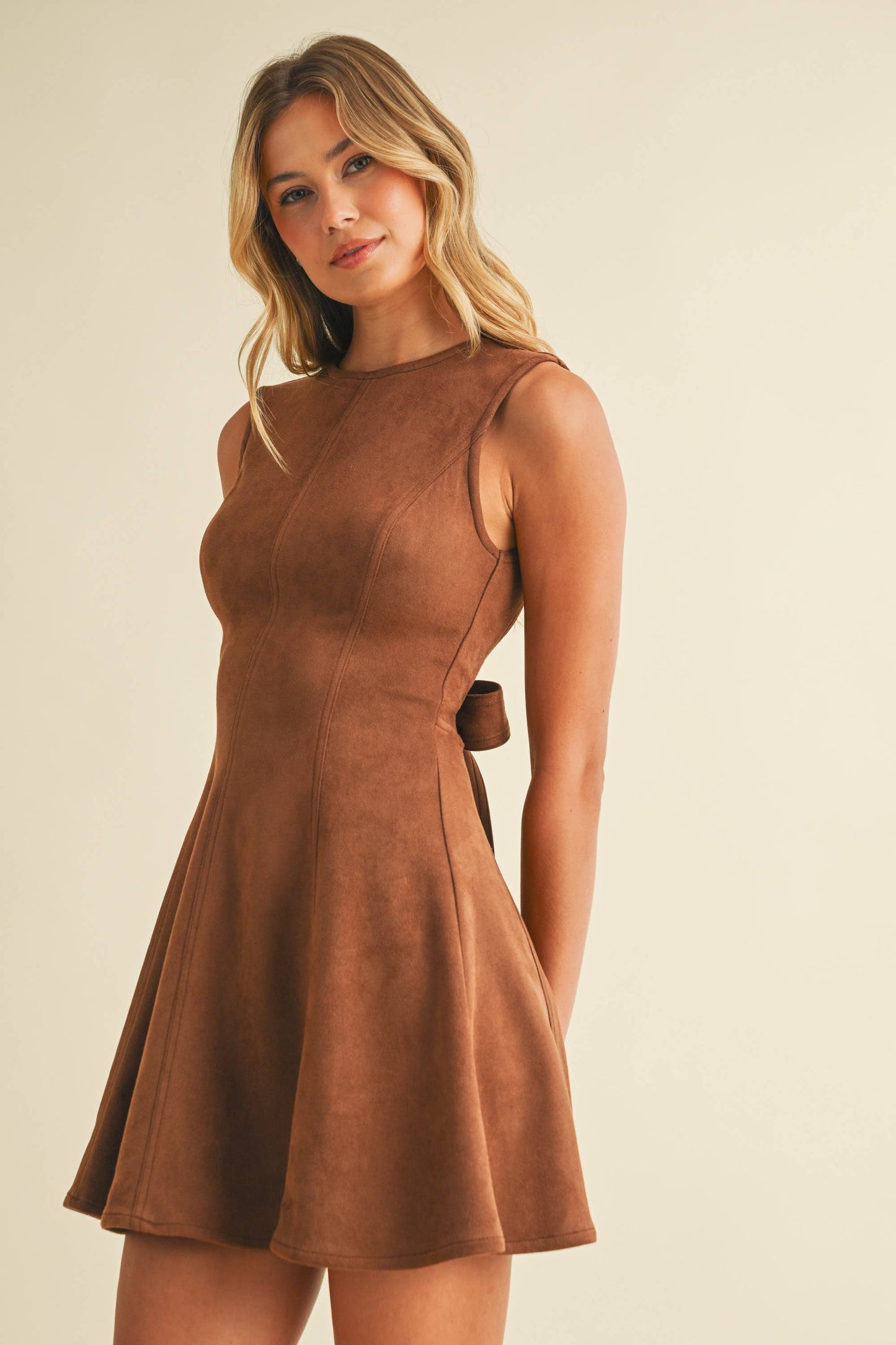 SUEDE BACKLESS MINI DRESS