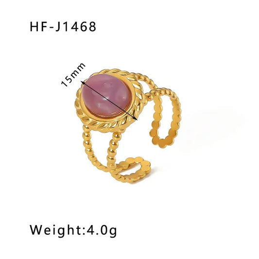 18K Plated Ring W/Pink Stone