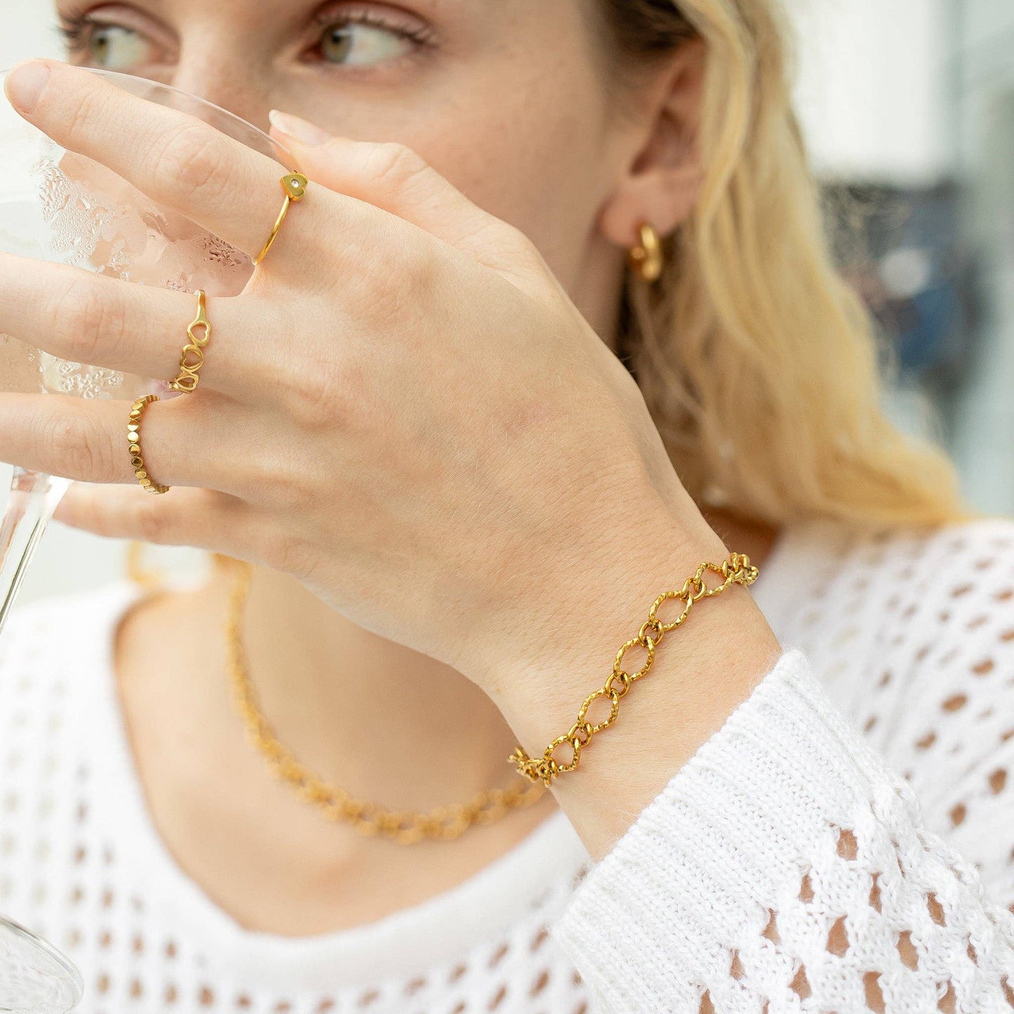 18K Gold Oval Charm Bracelet