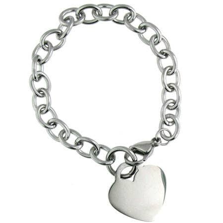 Stainless Steel Blank Heart Bracelet: 7"