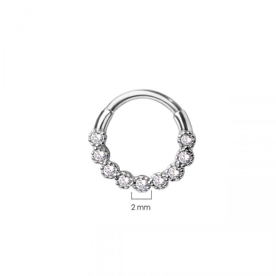 SURGICAL STEEL CZ SEPTUM/DAITH HINGED: Silver-16GA (8mm)