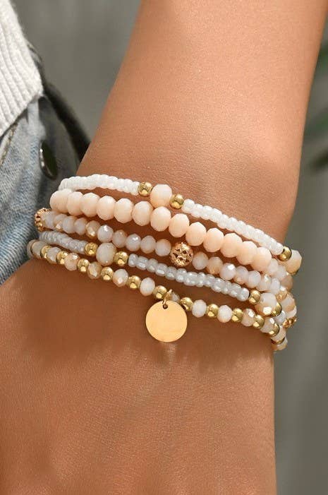 MULTI LAYER BEADED BRACELET LT PINK