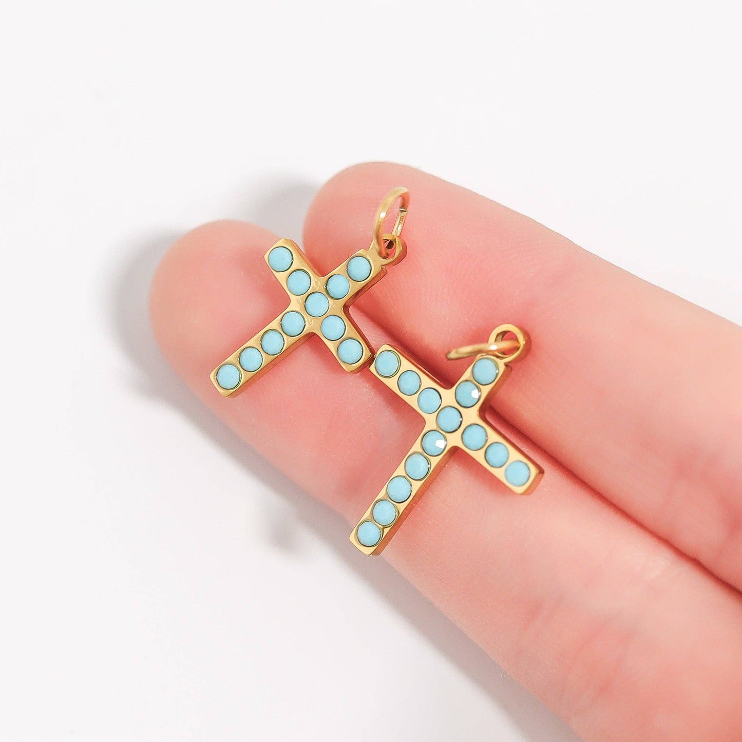 18K Gold Turquoise Cross Charm