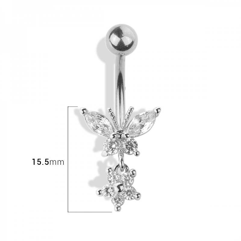 BUTTERFLY AND FLOWER BELLY RING: GOLD