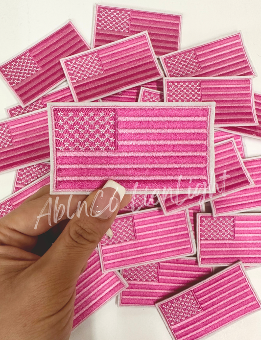pink flag embroidery patch