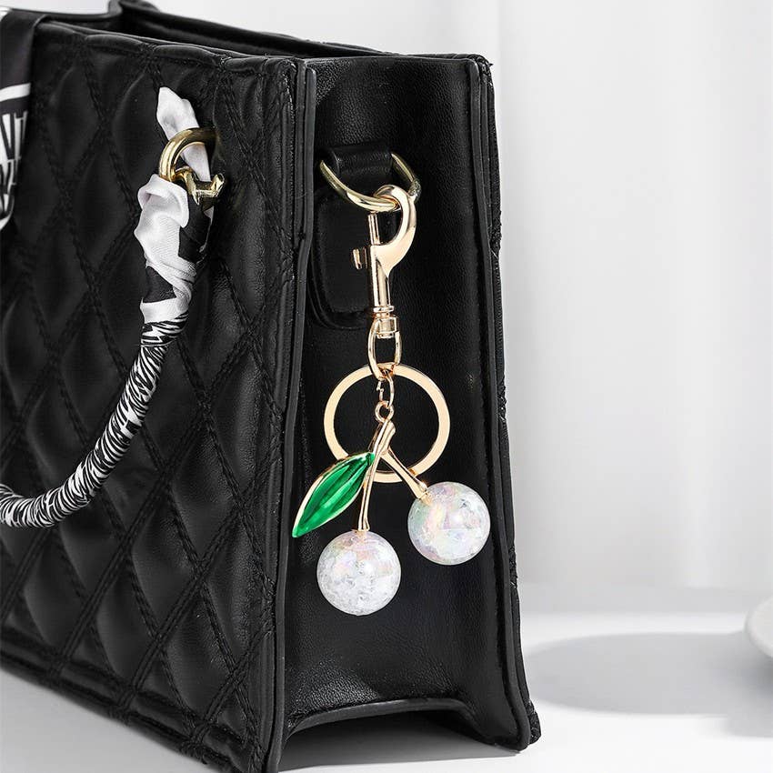 PEARLIE CHERRY KEYCHAIN BAG CHARM Pearl