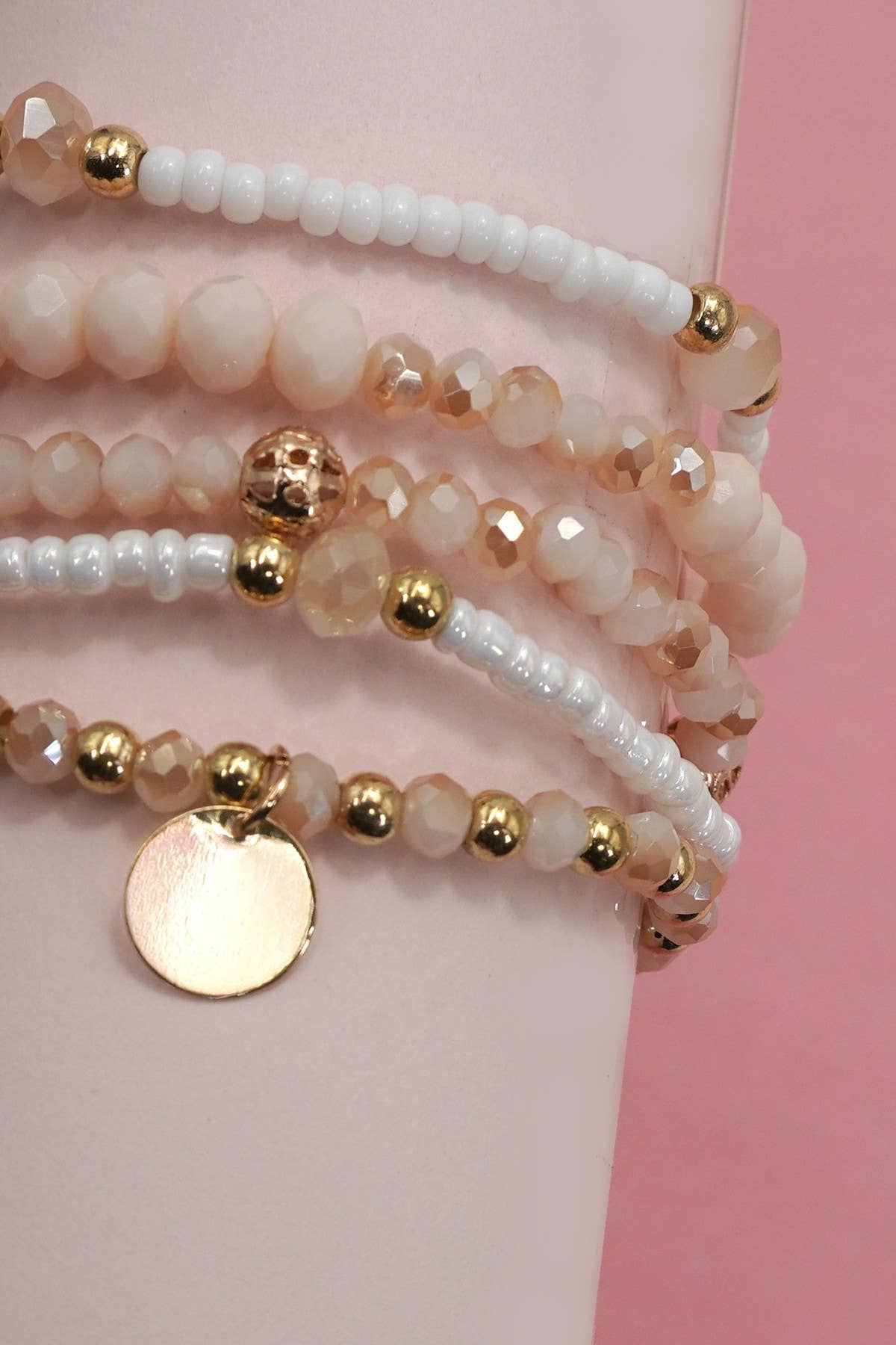 MULTI LAYER BEADED BRACELET LT PINK