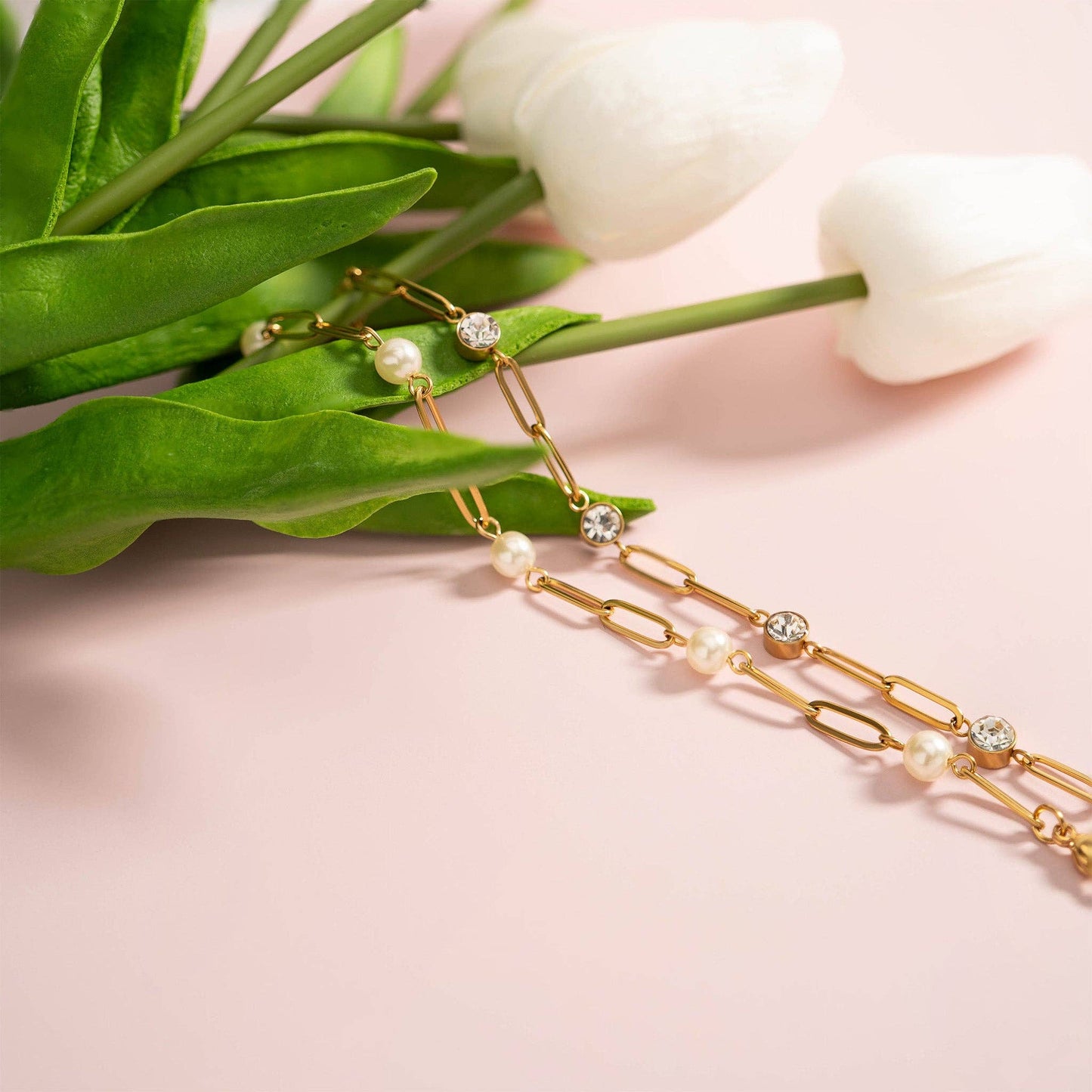 Pearl Paperclip Charm Bracelet