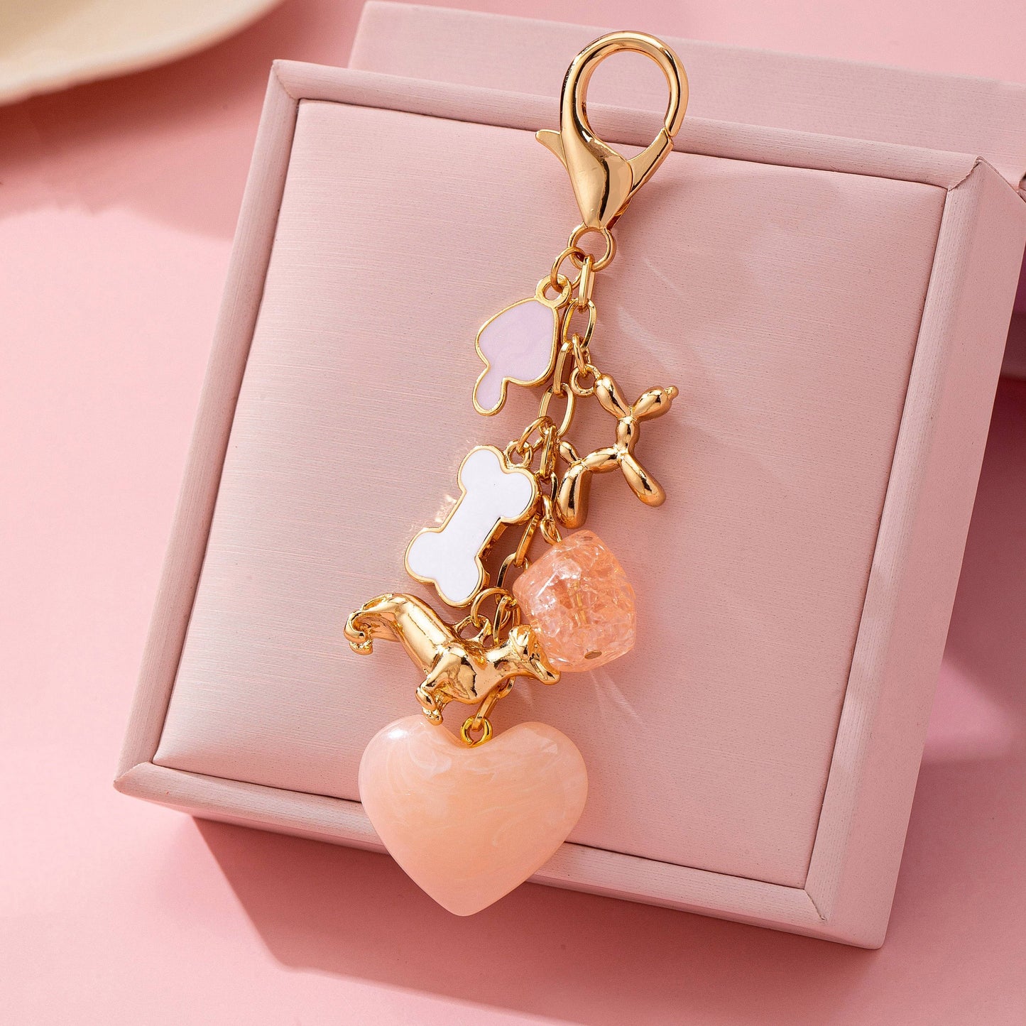 BAG CHARM-HEART DOG BONE KEY CHAIN