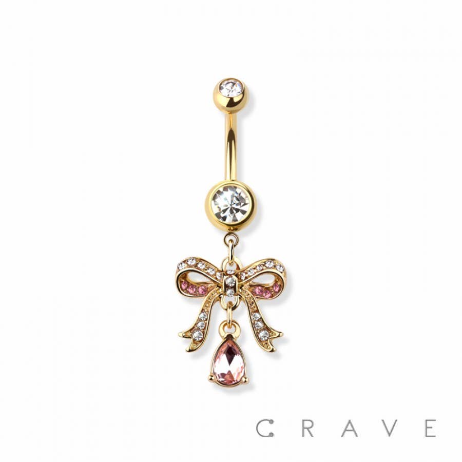 RIBBON DANGLE BELLY RING: GOLD