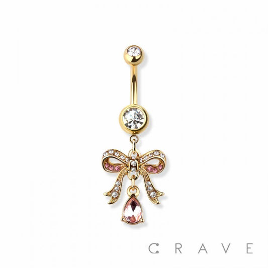 RIBBON DANGLE BELLY RING: GOLD
