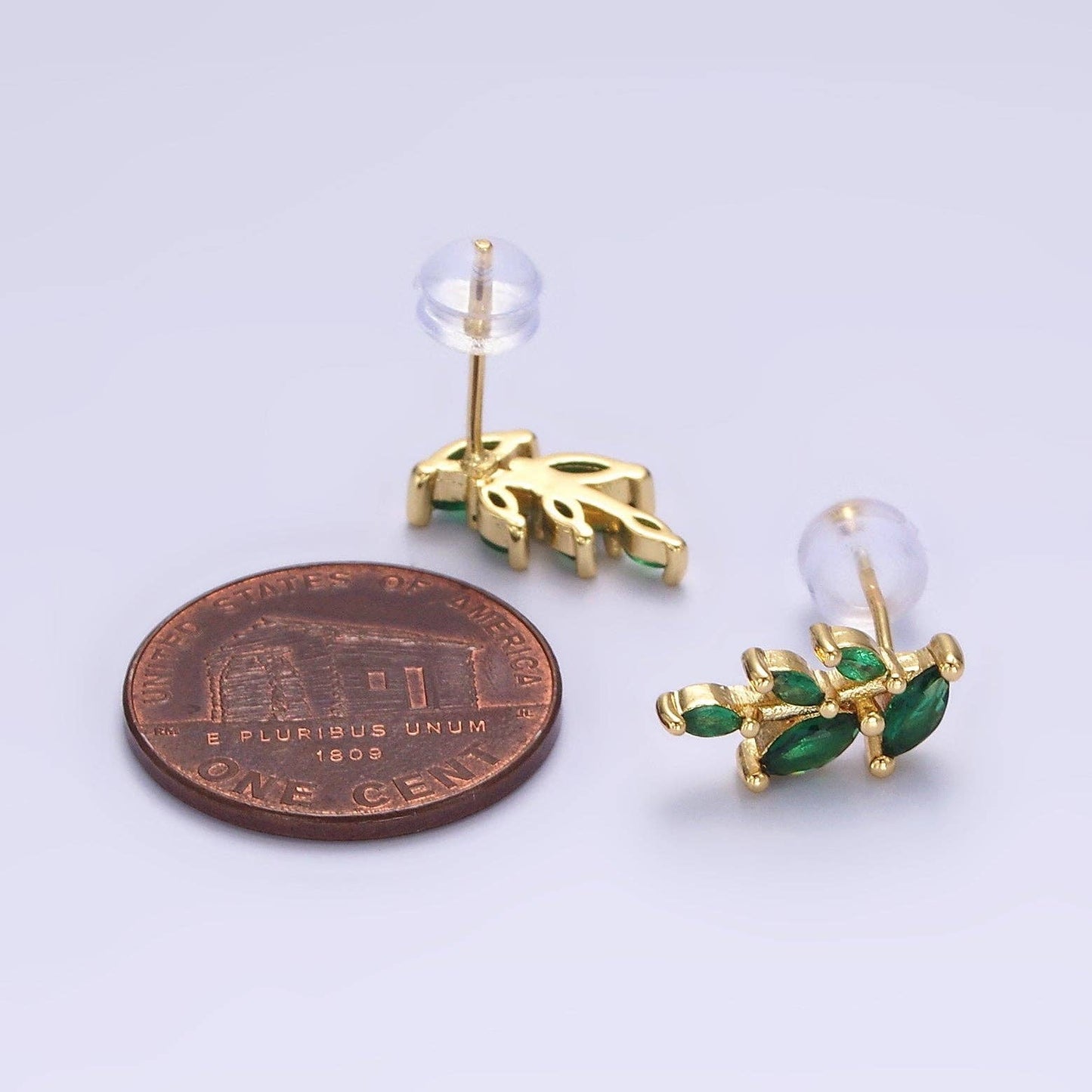 Green Marquise Leaf Studs