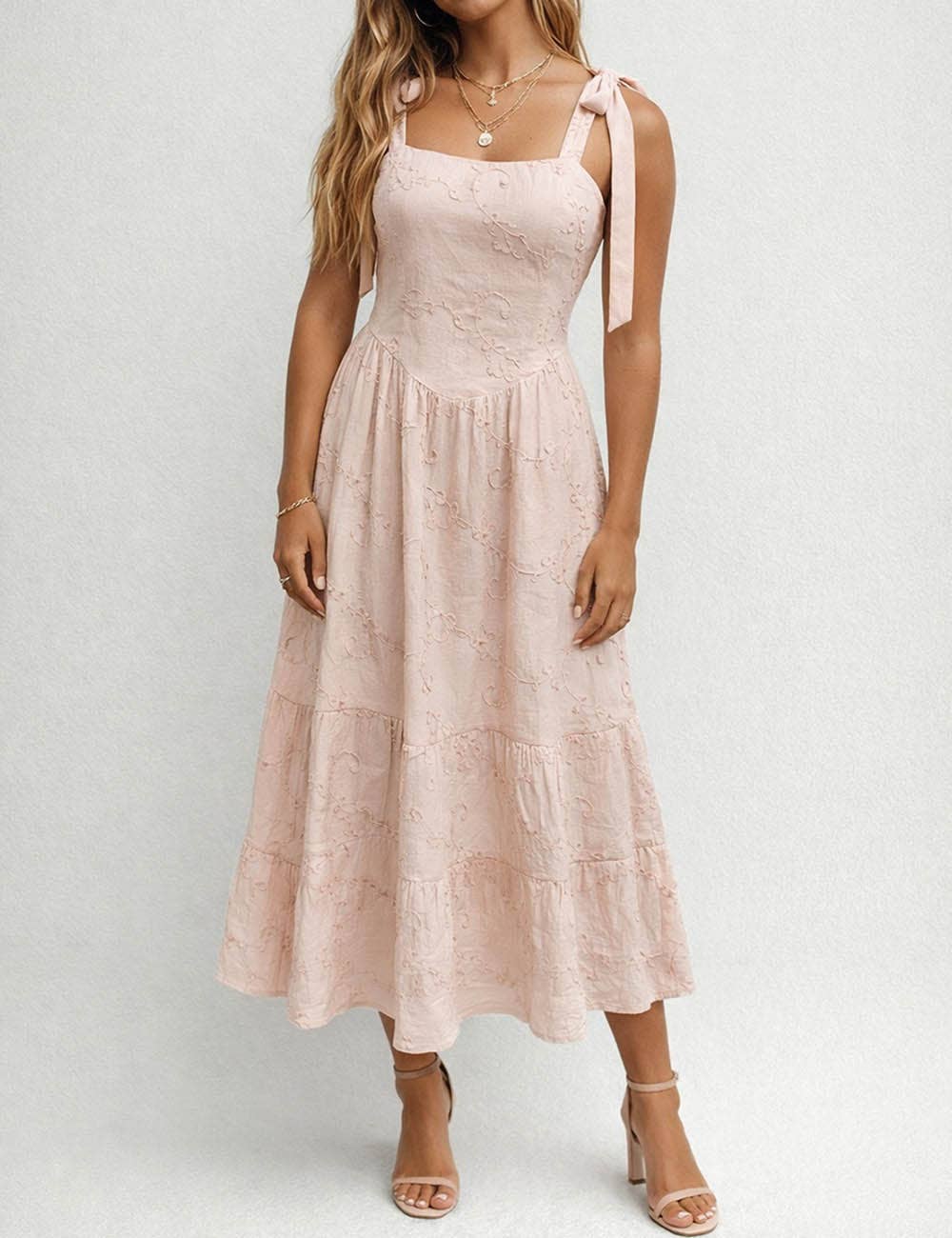 Embroidered Blush Midi Dress